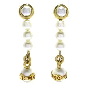 CHANEL - Gold Cream Hardware Fake Pearl Earrings 681-080625